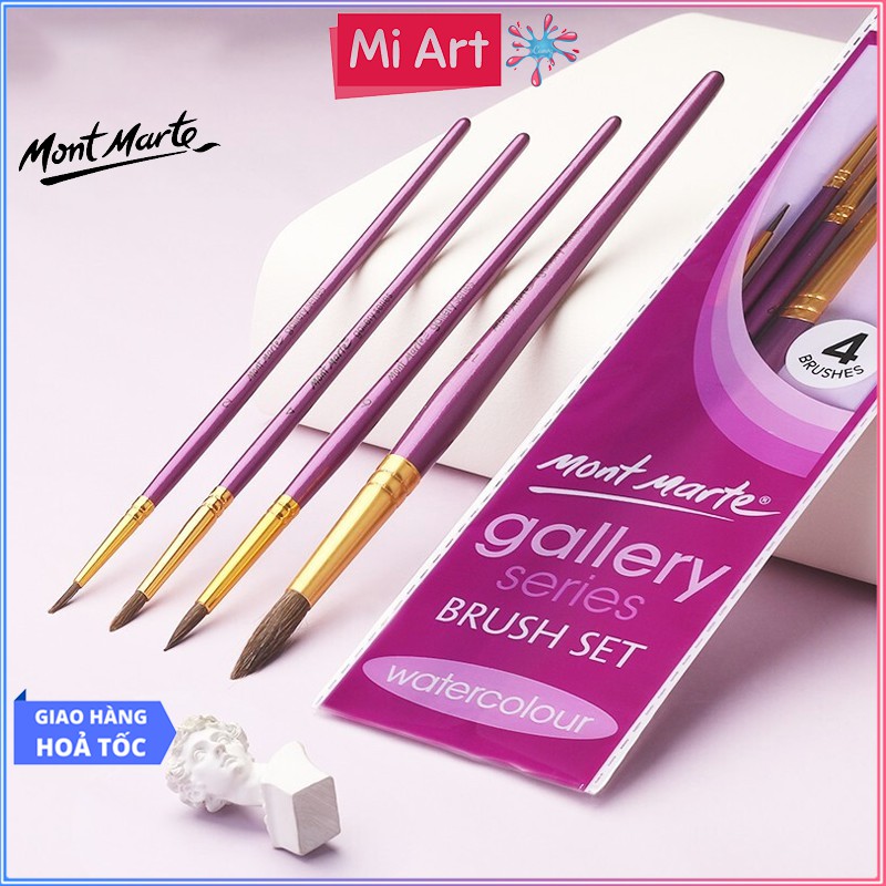 Bộ 4 Cọ Vẽ Màu Nước Mont Marte - Gallery Series Brush Set Watercolour 4pce - BMHS0029