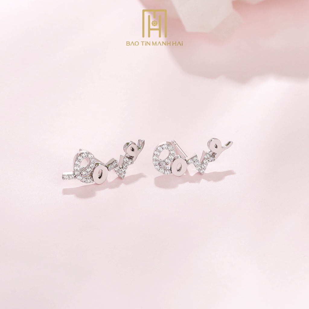 Bông tai Bạc 925 nữ chữ love đính đá cao cấp lấp lánh BTB21 Bảo Tín Mạnh hải