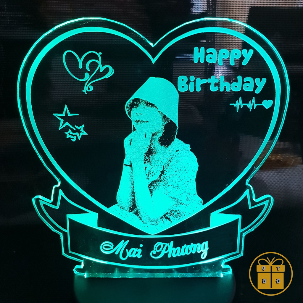 Đèn Khắc Hình Và Chữ Theo Yêu Cầu, Đèn Ngủ 3D Cao Cấp Tấm Đèn Dày 4mm - Quà Sinh Nhật Cho Nữ, Quà Tặng Cho Nam
