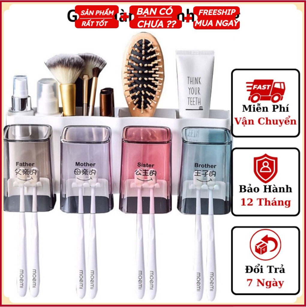 Giá Đựng Bàn Chải Đánh Răng Gắn Tường Kèm 4 Cốc Bộ Nhả Kem Đơn Tự Động Cao Cấp, Kệ Nhà Tắm Đa Năng ( #kệ_đựng_bàn_chải )