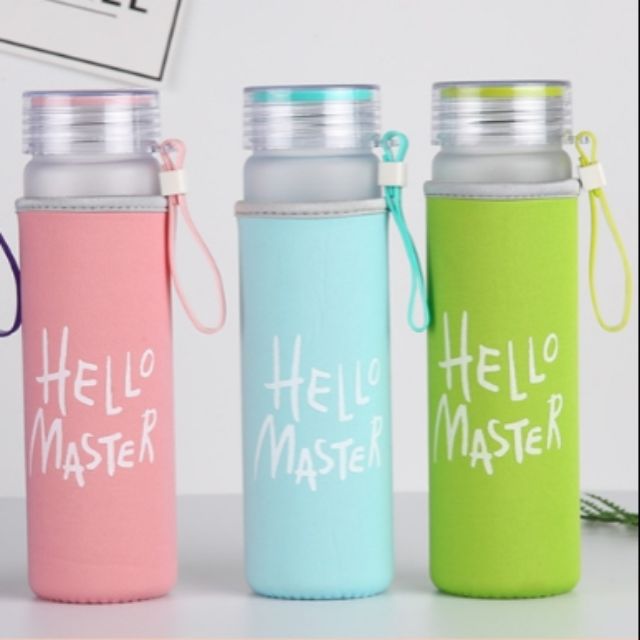 BÌNH THỦY TINH HELLO MASTER 400ML TẶNG TÚI CHỐNG SỐC VÀ TÚI VẢI