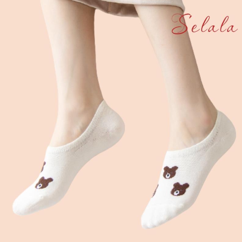 COMBO 3 Tất Hài Hình Gấu tkutrang Cotton Cổ Ngắn Co Giãn Chống Tuột Hình Siêu Xinh