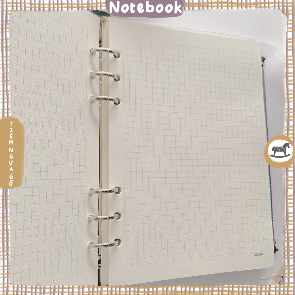 Sổ Binder A5 Kèm 200 Trang GIấy Caro Grid Sổ Còng Klong 6 Lỗ Ruột Giấy 120 GSM – Tiệm Ngựa Gỗ