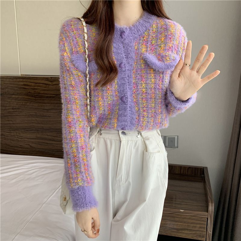 Jiashucheng Áo Khoác Cardigan Dệt Kim Dáng Ngắn Phong Cách Retro Pháp Cho Nữ