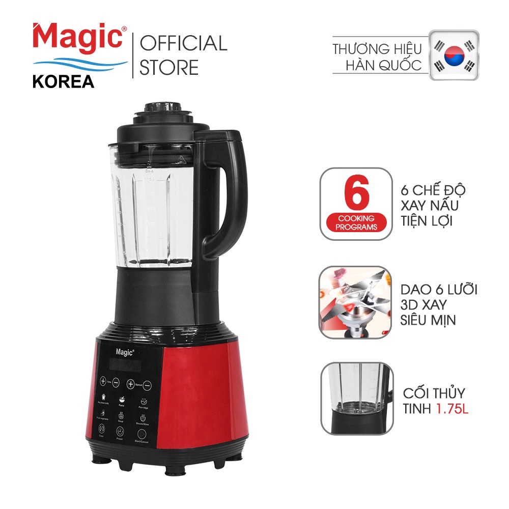 [Mã ELHA22 giảm 6% đơn 300K] Máy Xay Nấu Đa Năng 3D 6 lưỡi dao Magic A-96 (1.75L) - Đỏ