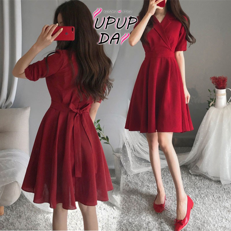 Đầm Xòe Cổ Vest Thắt Nơ Phong Cách Hàn Quốc Thời Trang Mùa Hè Cho Nữ Size S-4XL