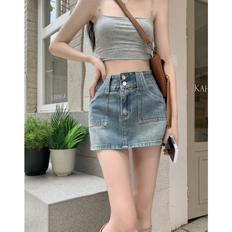 Chân Váy Jeans Hai Nút Lưng Cao Thời Trang Mùa Hè Hàn Quốc Hàng Mới 2023 Dành Cho Bạn Nữ
