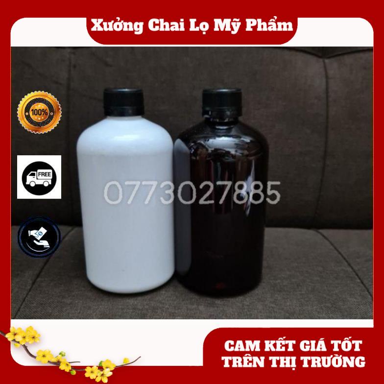 Chai nhựa pet 500ml lùn nắp vặn đen chiết mỹ phẩm , phụ kiện du lịch