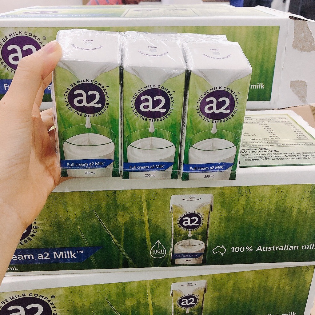 Log 6 hộp sữa a2 nguyên kem không đường 200ml - Úc