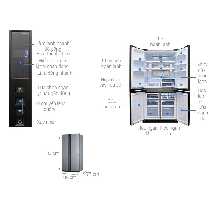 SJ-FX680V-ST - MIỄN PHÍ CÔNG LẮP ĐẶT HCM Tủ lạnh Sharp Inverter 678 lít SJ-FX680V-ST