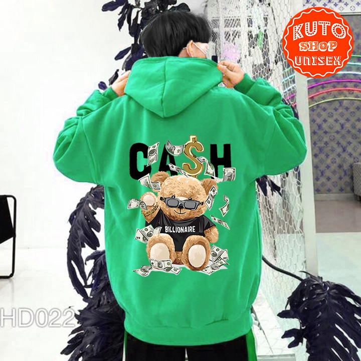 ÁO HOODIE CASH BEAR Nỉ Bông dày dặn - in Pet siêu đẹp và bền