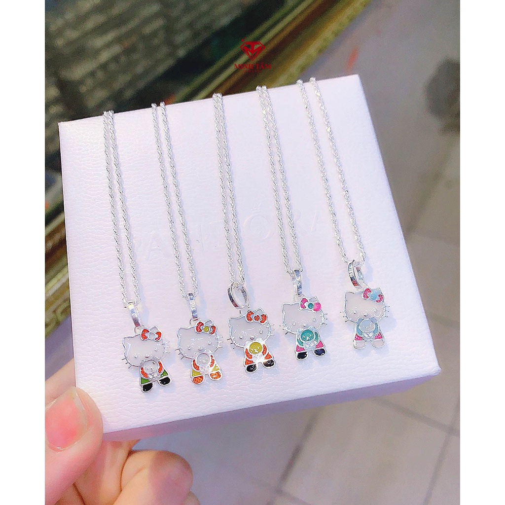 Dây chuyền bạc mèo Hello Kitty sơn màu chất liệu bạc ta cho bé Minh Tâm Jewelry