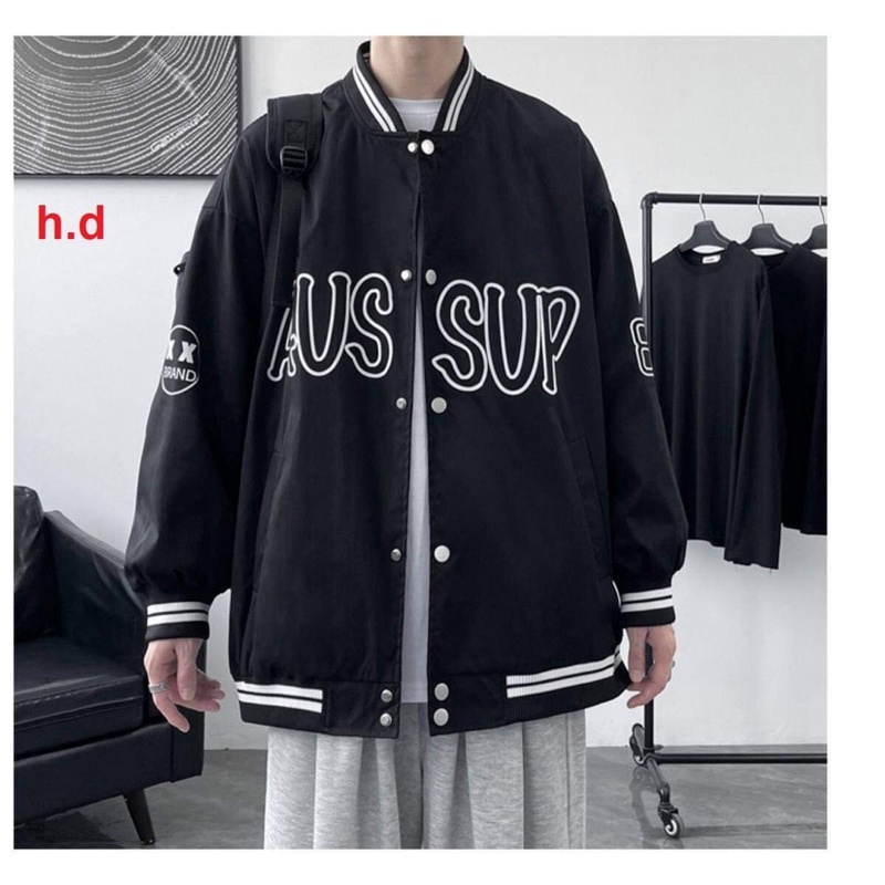 Áo Khoác Bomber Su PuP cúc bấm nam nữJacket Unisex Chất nỉ vs gió Form &lt;55kgÁo Bóng Chày Phong cách Thể thao