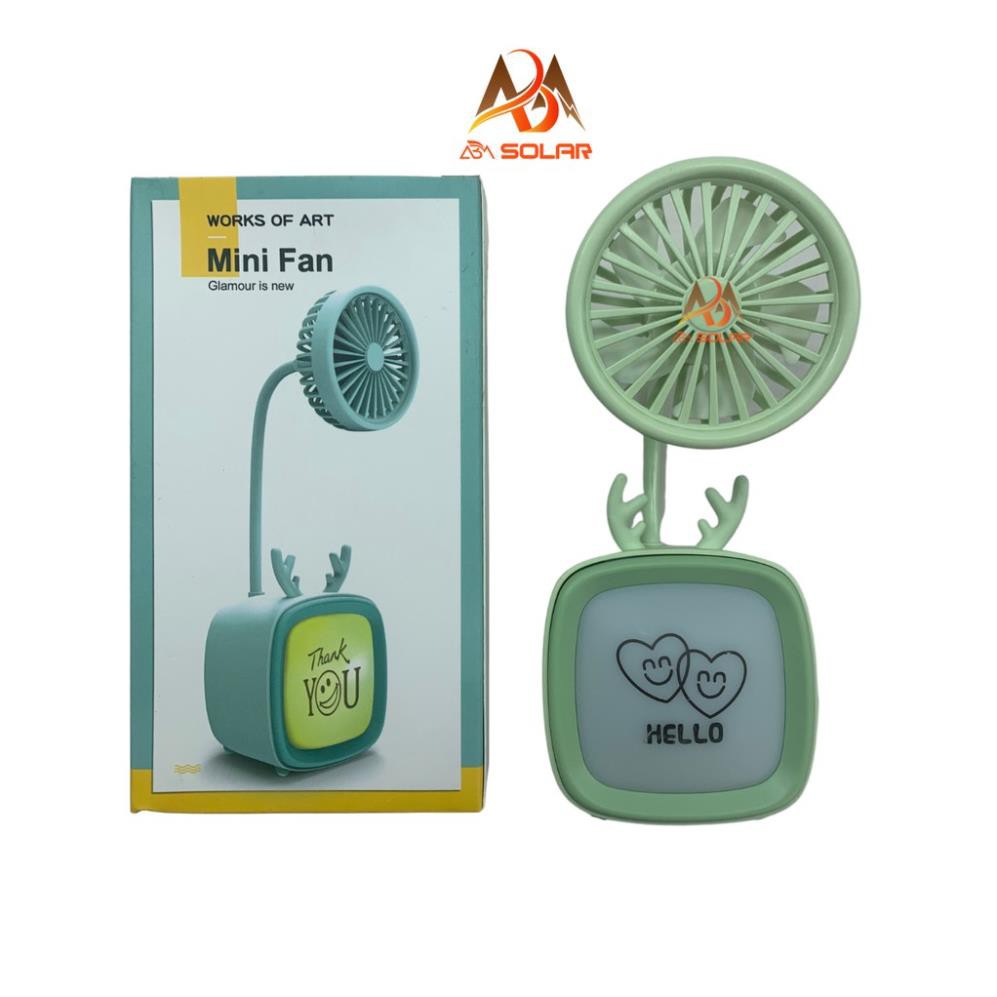 Quạt Sạc Mini Cầm Tay Ti Vi Tích Điện, Uốn Cong 360 Độ , Có Đèn LED Phát Sáng Có Pin Và Cáp Sạc USB - MTshop