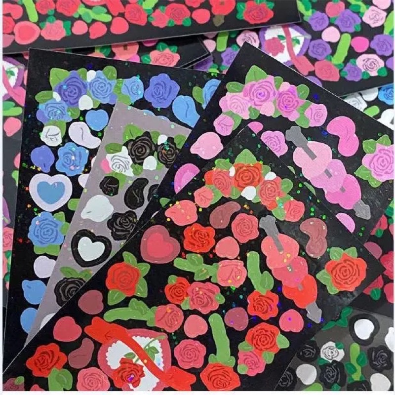 Sticker hình dán Hoa Hồng Lấp Lánh Trang trí Toploder siêu Xinh