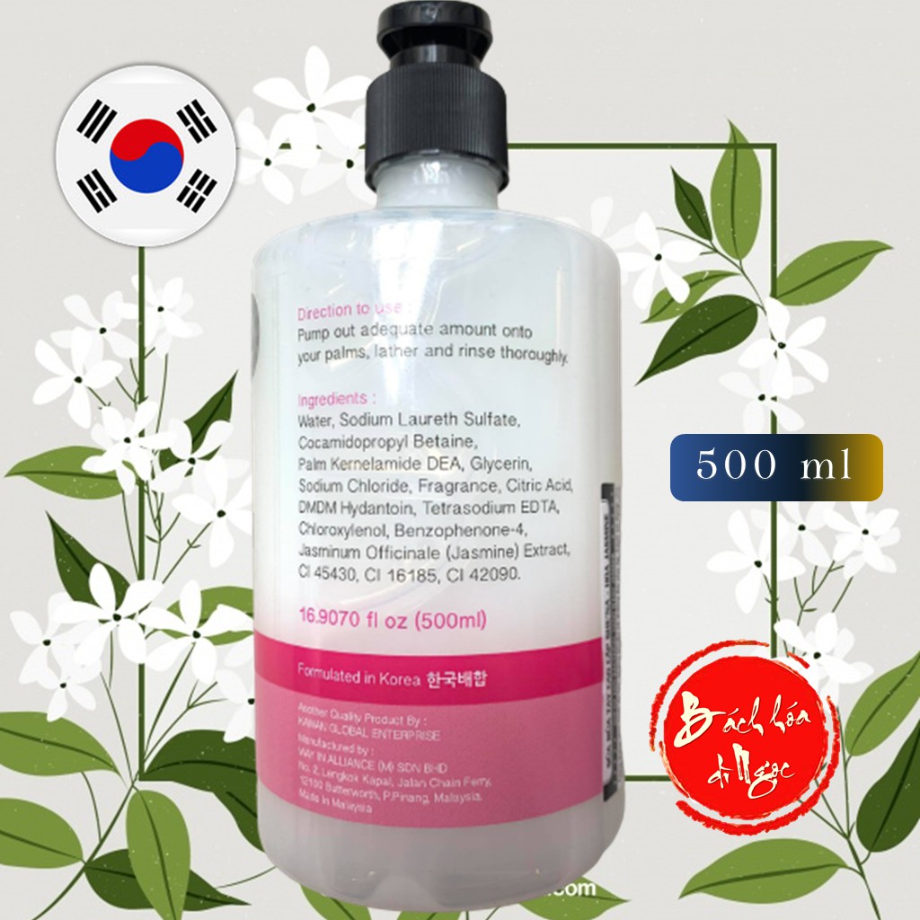 Nước rửa tay She'nã hương Trà Lài (Jasmine) 500ml công thức Hàn Quốc dịu nhẹ với làn da mịn màng của bạn