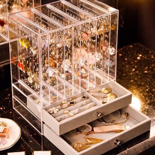 [CÓ SẴN] Hộp đựng trang sức 5 khay 2 ngăn kéo loại ngăn mica Acrylic cao cấp {Amica Kháng Vỡ}