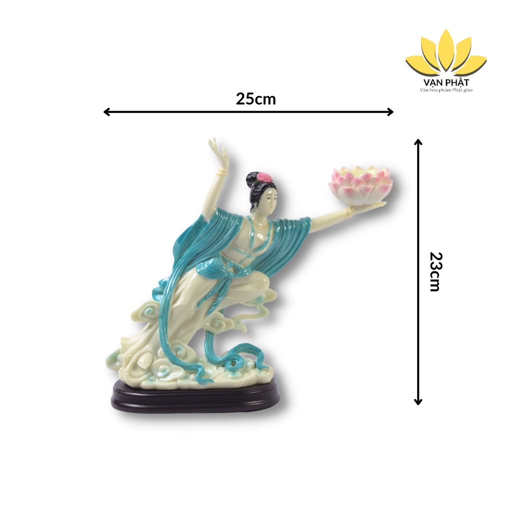 Bộ 2 tượng Tiên nữ bay dâng đèn có đế