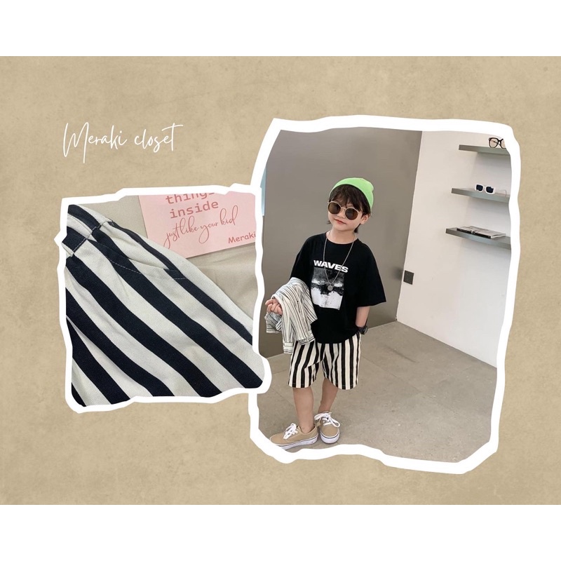 Quần lửng sọc trắng đen cho bé trai phong cách Hàn Quốc_Venn Shorts