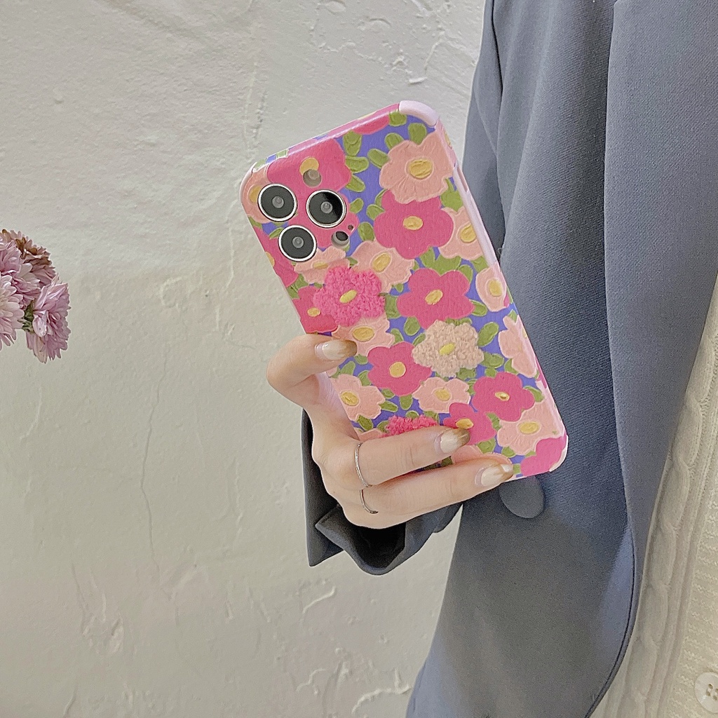 Ốp Điện Thoại Da + Silicon + Tpu Họa Tiết Hoa 3D Chống Sốc Cho iPhone 14 13 12 11 Pro XS Max XR 7 8 Plus