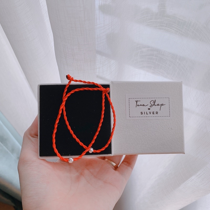 Vòng bạc chỉ đỏ may mắn bi bạc nguyên chất - [HÀNG CÓ SẴN] - Tuna Shop Trang sức Bạc