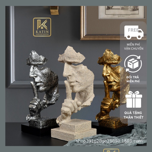 Đồ trang trí phòng khách, mô hình trang trí tượng im lặng là vàng decor kệ tivi tủ rượu quà tặng tân gia - KATIN