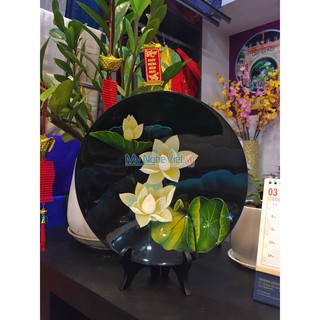 Tranh đĩa sơn mài hoa sen đắp nổi D30 MNV-SMA430/D30 