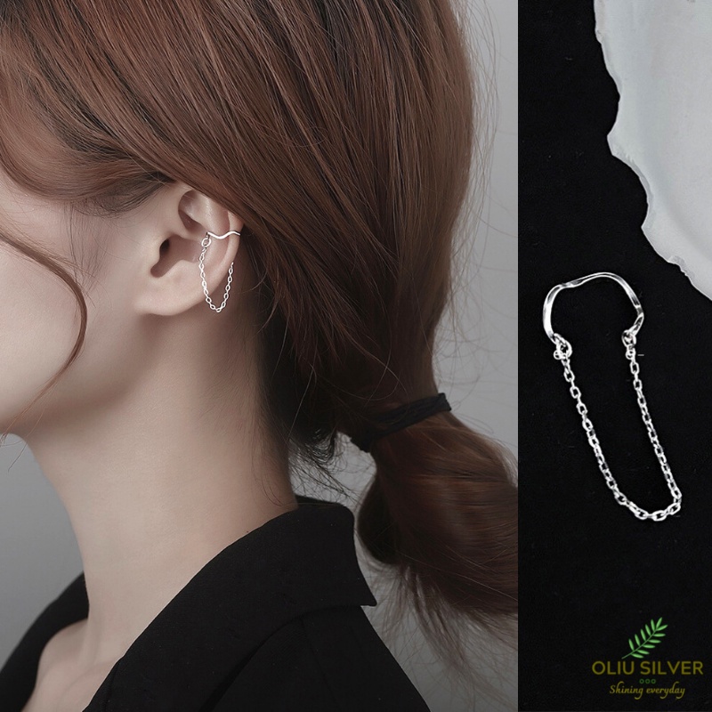 Bông Tai Bạc S925 Ear Cuff Kẹp Vành Khoen C Sóng Mắc Xích Trẻ Trung Cá Tính | Khuyên Tai Nữ Trang Sức Bạc Thời Trang