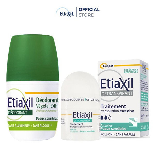 Combo Lăn Ngăn Mồ Hôi Etiaxil 15ml (xanh) và Lăn Ngăn Mồ Hôi Hàng Ngày Etiaxil 50ml