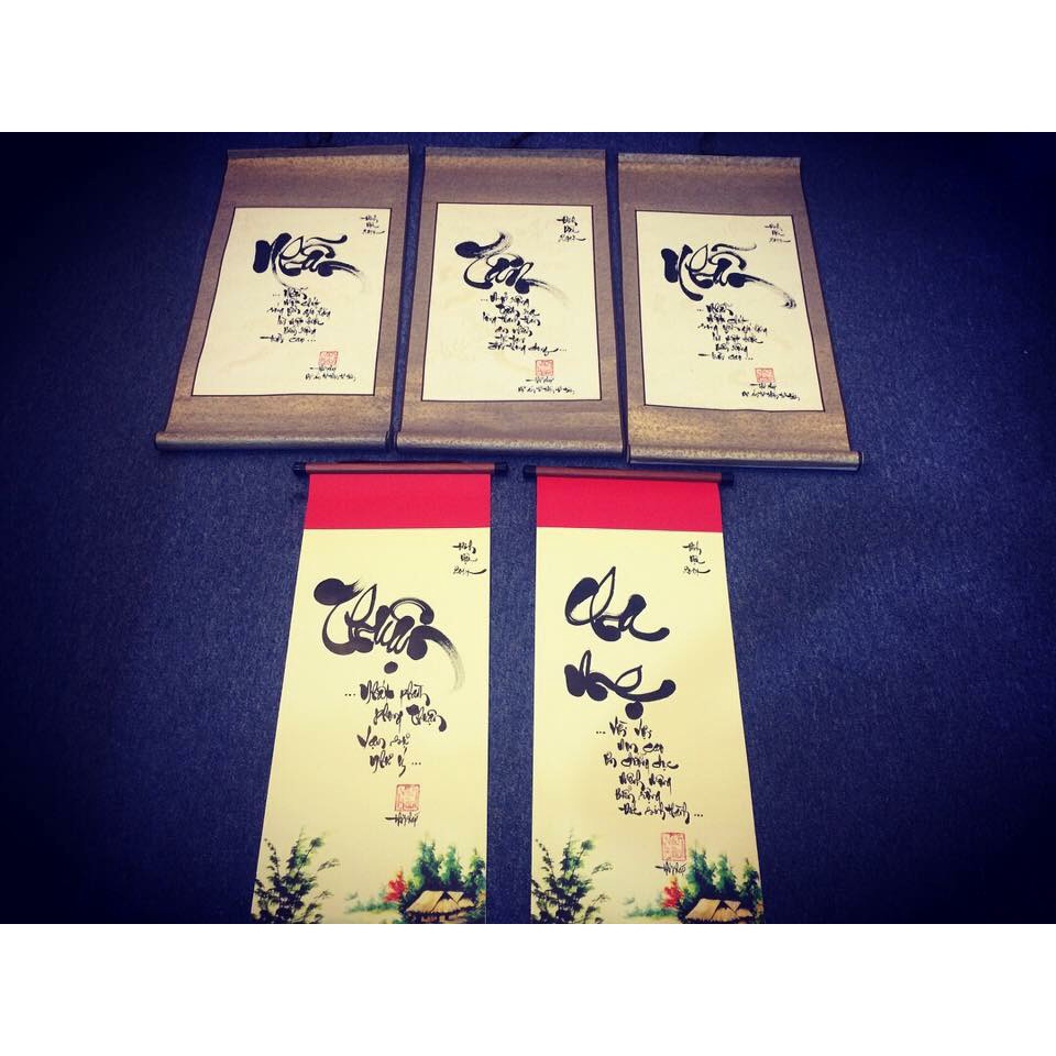 Chữ thư pháp tết bình an, thư pháp Việt chữ Phúc - Lộc - Thọ, thư pháp theo tên chất liệu đẹp, mẫu mã đa dạng