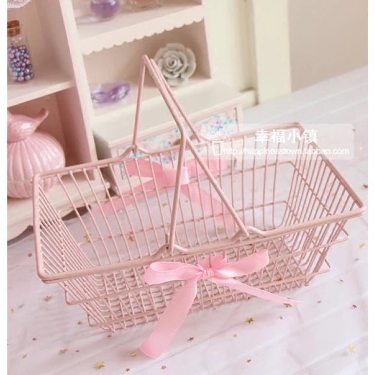 Giỏ Sắt Nơ Hồng Pastel Phụ Kiện Chụp Ảnh Trang Trí Nhà Và Cửa Hàng Rất Xinh 2 size