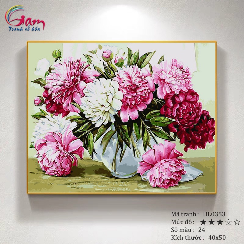 Tranh số hoá Gam hoa mẫu đơn căng khung 40x50cm HL0353