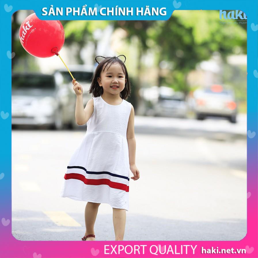 Váy bé gái sát nách, phối đáp 3 màu HK517, đầm hè thiết kế cho bé đủ size từ 1-8y Haki