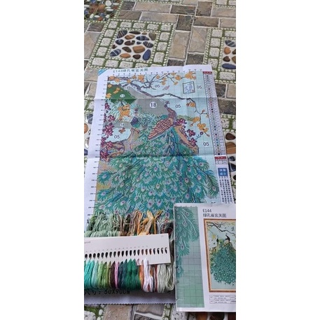 Tranh thêu kín Đôi Công Xanh Phú Quý E143,E144 - Kích thước :50x90cm (chưa thêu)