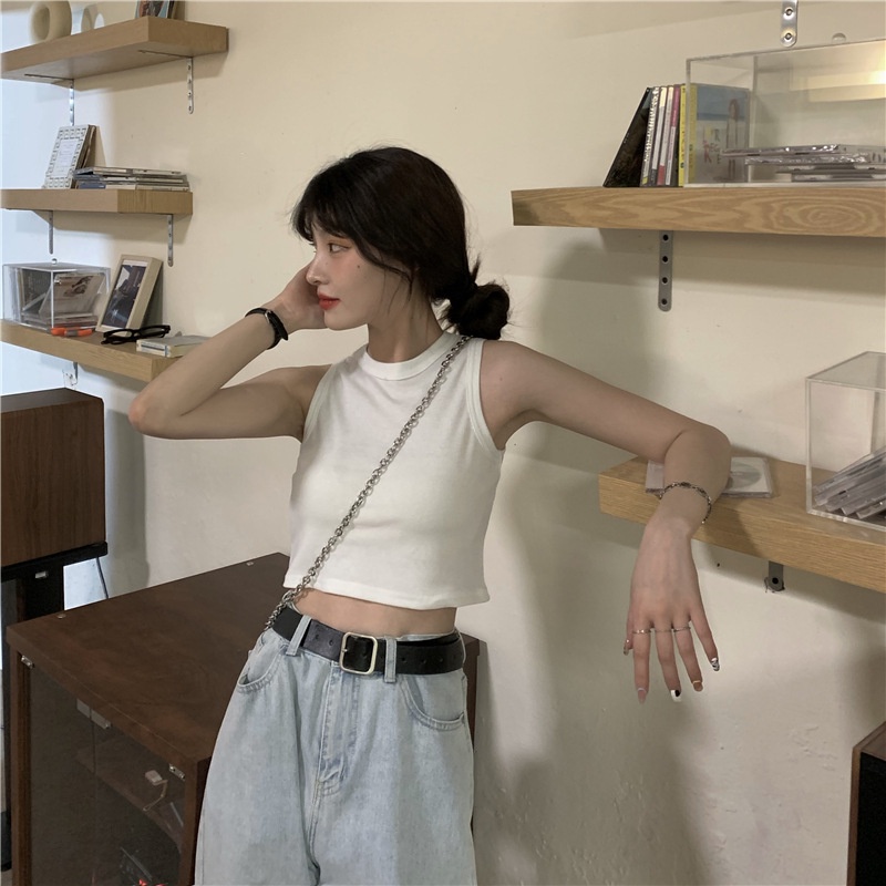 Porozi  Áo không tay cổ tròn mỏng 4 màu tùy chọn thời trang phong cách Hàn Quốc cho nữ