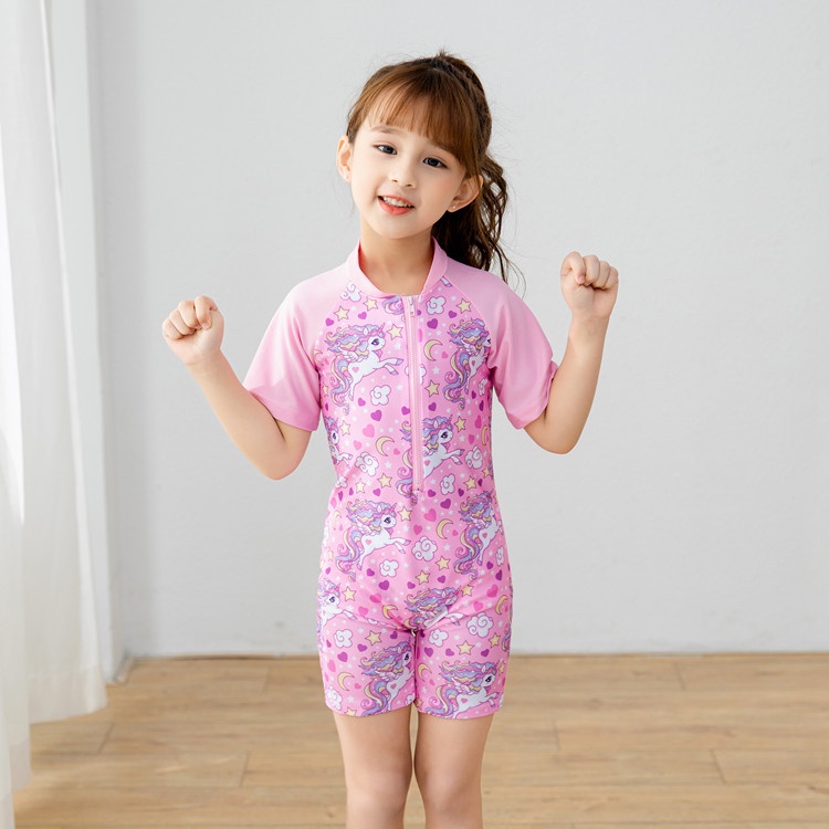 Bộ Đồ Bơi Ngắn Tay Họa Tiết Khủng Long Hoạt Hình Cho Bé Trai 2-11 Tuổi