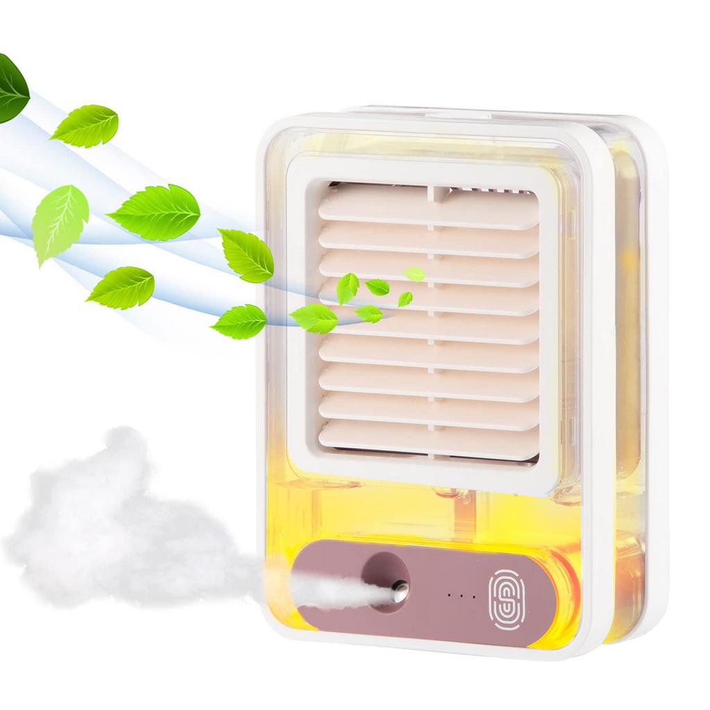Quạt Mini , Quạt Điều Hòa Phun Sương Hơi Nước Cớ 3 Chế Độ. Quạt Kiêm Đèn Ngủ, Động Cơ Không Gây Tiếng Ồn, Sạc Điện Usb