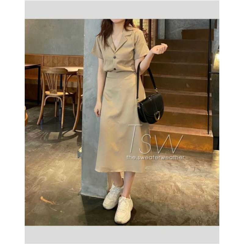 SET VEST MIX CHÂN VÁY 2 MÀU BE ĐẬM - BE NHẠT | BigBuy360 - bigbuy360.vn