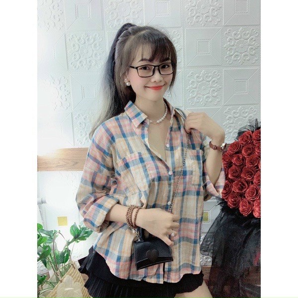 Áo sơ mi form rộng tay dài màu sọc hồng hot , chất xô đũi mềm mịn ( ảnh thật )
