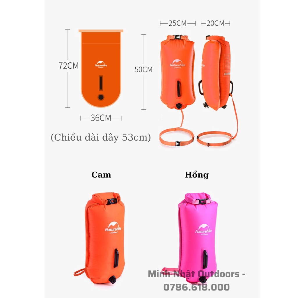 Phao bơi Naturehike 28 lít kết hợp túi khô chống thấm NH17S001G rộng rãi với các khoang chứa khí riêng an toàn khi bơi