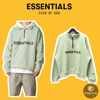 ⚡️[XẢ HÀNG] - Áo FEAR OF GOD ESSENTIALS Half Zip Pullover Sweater Sage, áo sweater FOG ESSENTIALS half zip