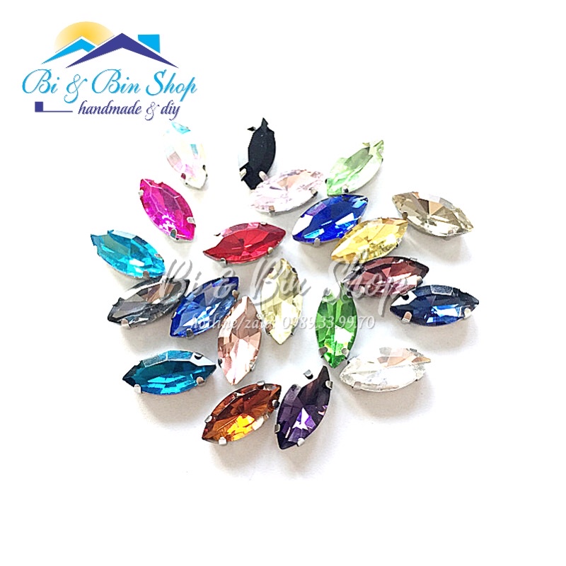 25 Viên Đá Đế Lá Me 7x15mm Hạt Nhựa Đính Kết Trang Phục Thời Trang