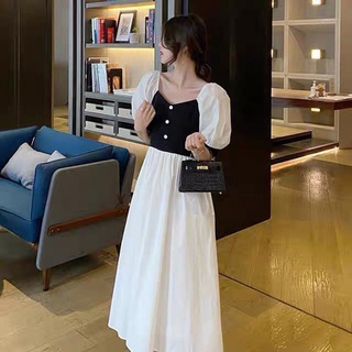 Váy Thô Dáng Tiểu Thư Phối Đen Trắng Hàng Quảng Châu M1077