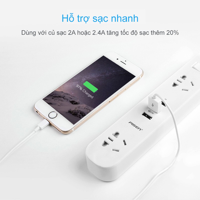 Cáp sạc Pisen Lightning (Fast) 100cm cho IPhone – Hàng chính hãng bảo hành 18 tháng