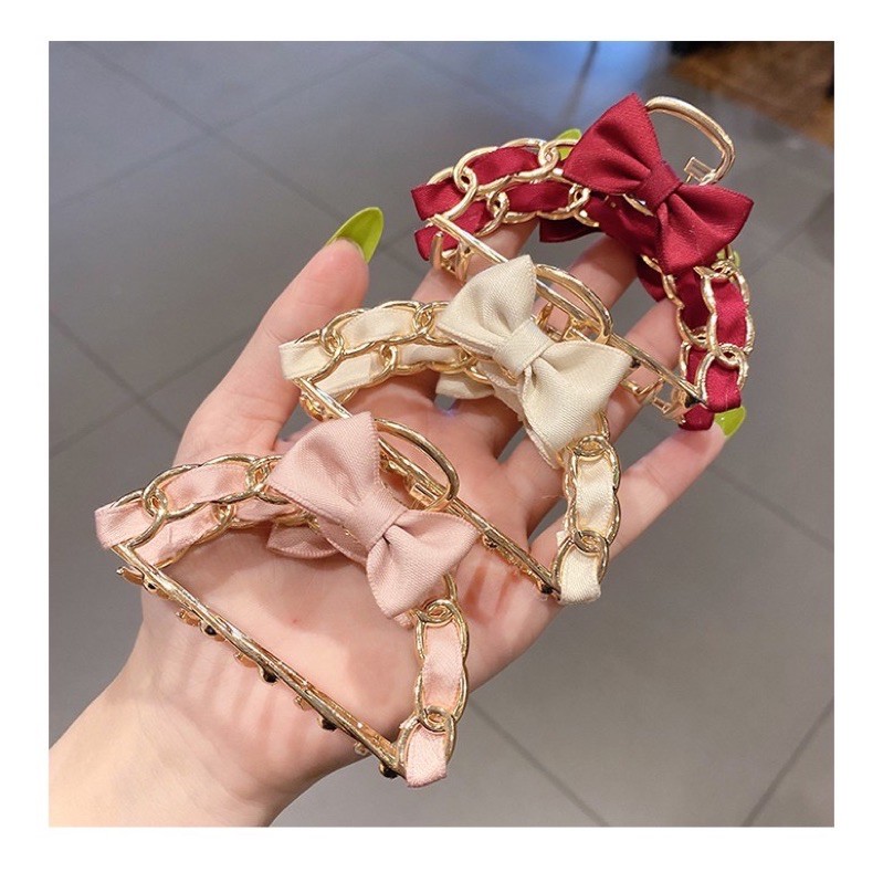 Kẹp gấp tóc kim loại phối ruy băng gắp tóc sang trọng