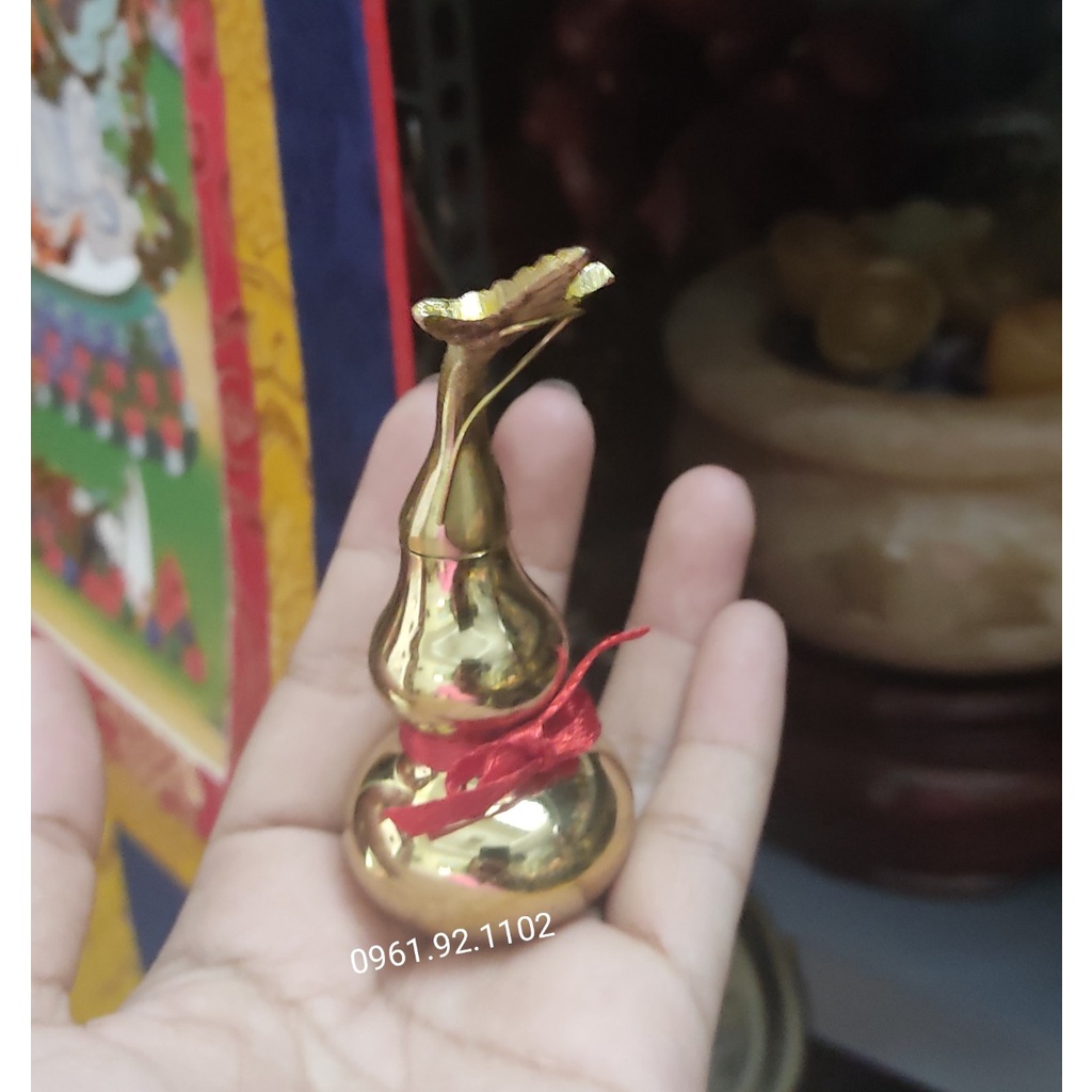 Hồ Lô Bát Quái trơn vàng bóng cao 7.5cm bằng đồng