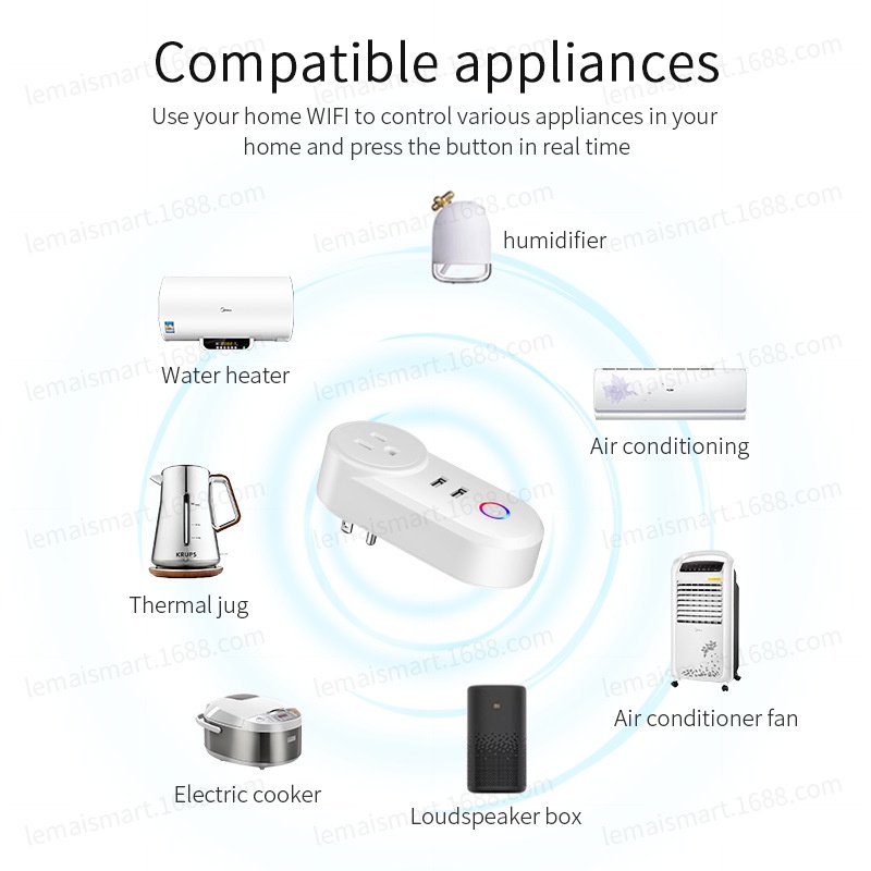 Cuộc sống thông minh - Phích cắm thông minh Wi-FI kép, AC100-240V, hoạt động với Amazon Alexa, Google Home và Siri