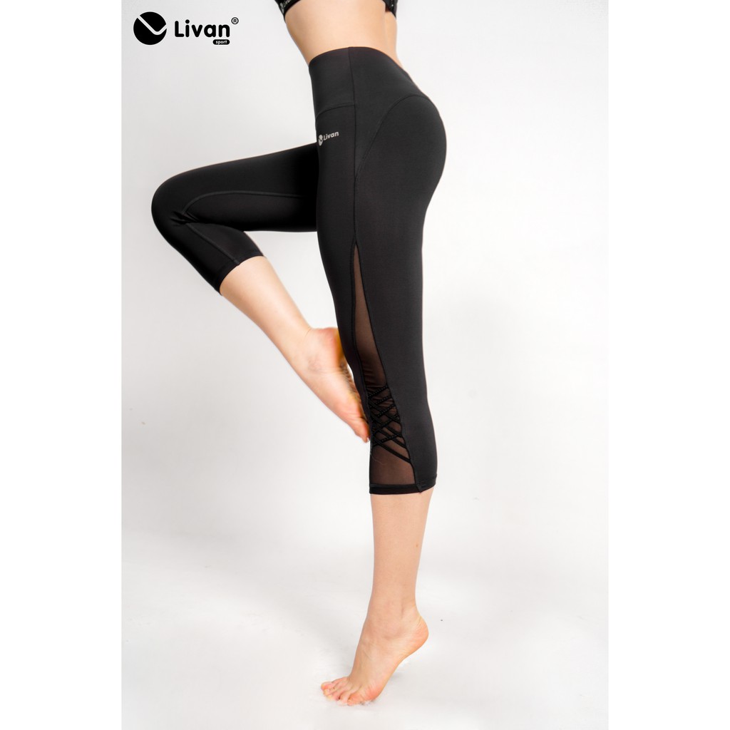 Quần Legging Lửng Phối Lưới Thể Thao Livan Sport Form Ôm Co Giãn Cao Cấp