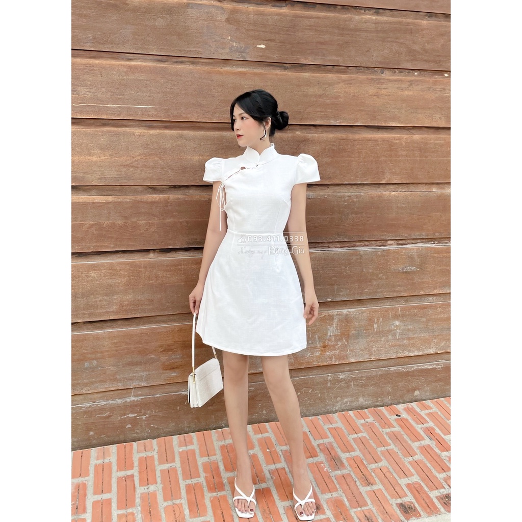 Đầm  dự tiệc phá cách từ áo dài,  đan nơ ruy băng ngang ngực sang trọng DG4268