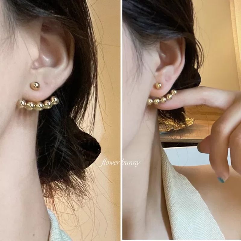 Khuyên tai, bông tai mỏ neo hạt tròn vàng basic thanh lịch phong cách Hàn Quốc